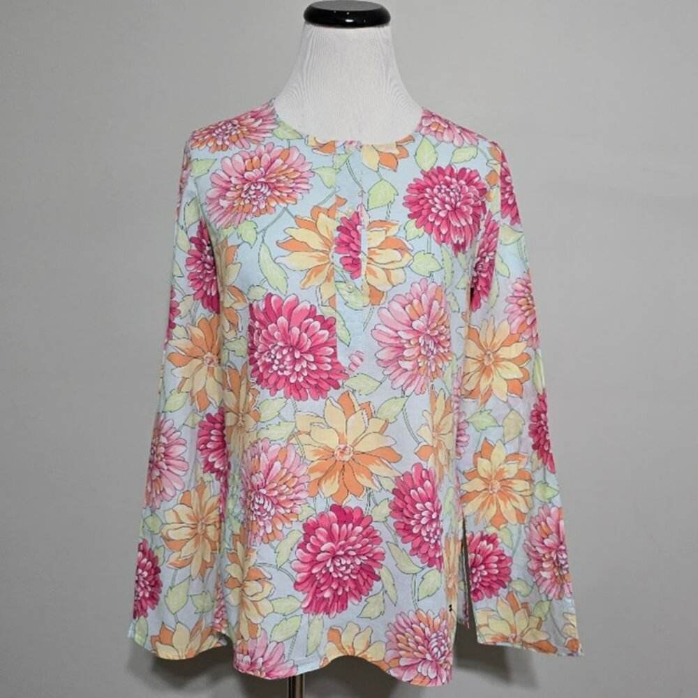 VTG Tommy Hilfiger Floral Print Tunic Blouse Sz 6 Y2K Cottagecore Boho Shirt